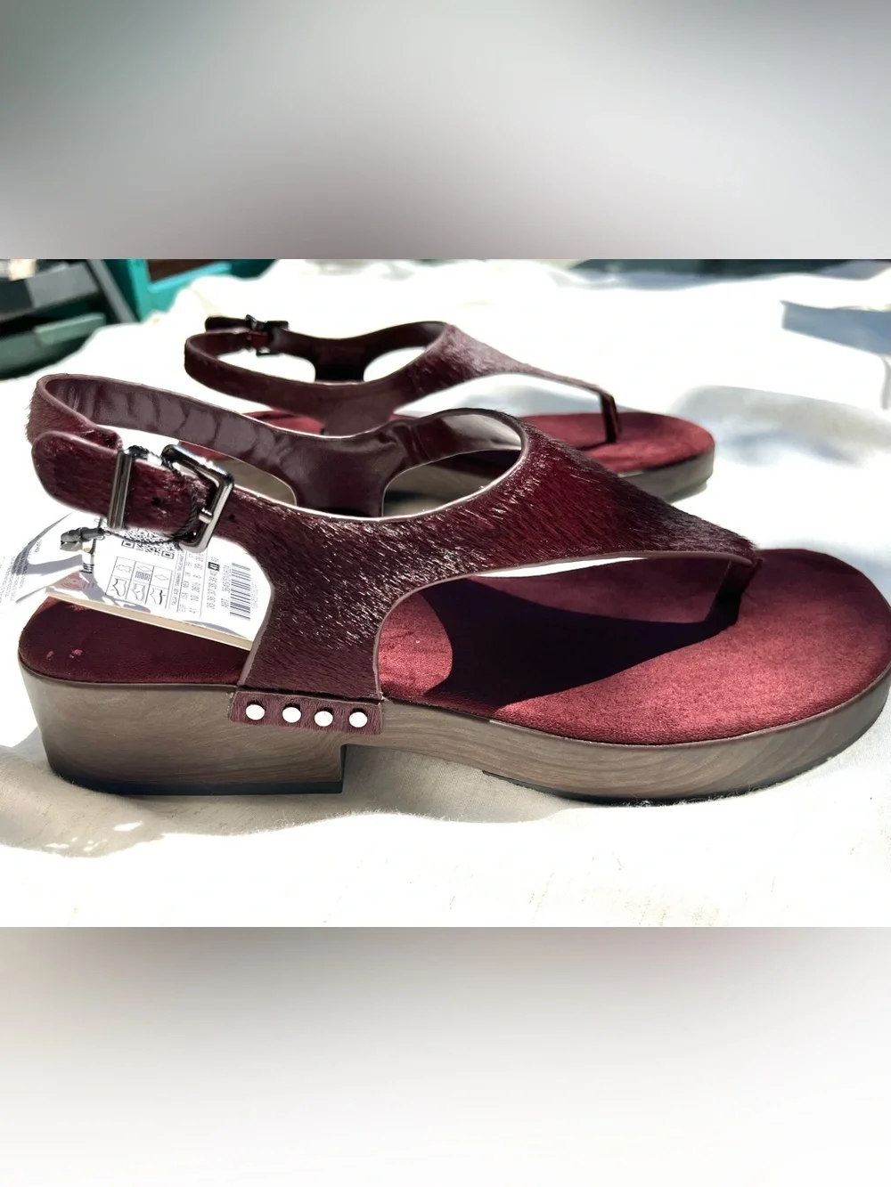 Zara Leather Strap Sandals With Rivets Burgundy Red Platform Sheep Skin Size 10 - Picture 10 of 15